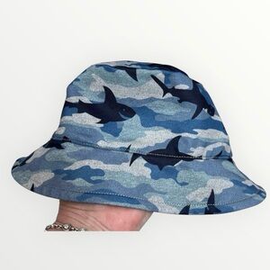 Mud Pie Boys Camo Shark Print Blue Bucket Sun Hat 9-12 Months